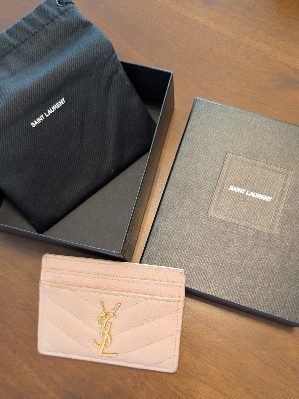 Saint Laurent Blush Pink Quilted Leather YSL Card Case